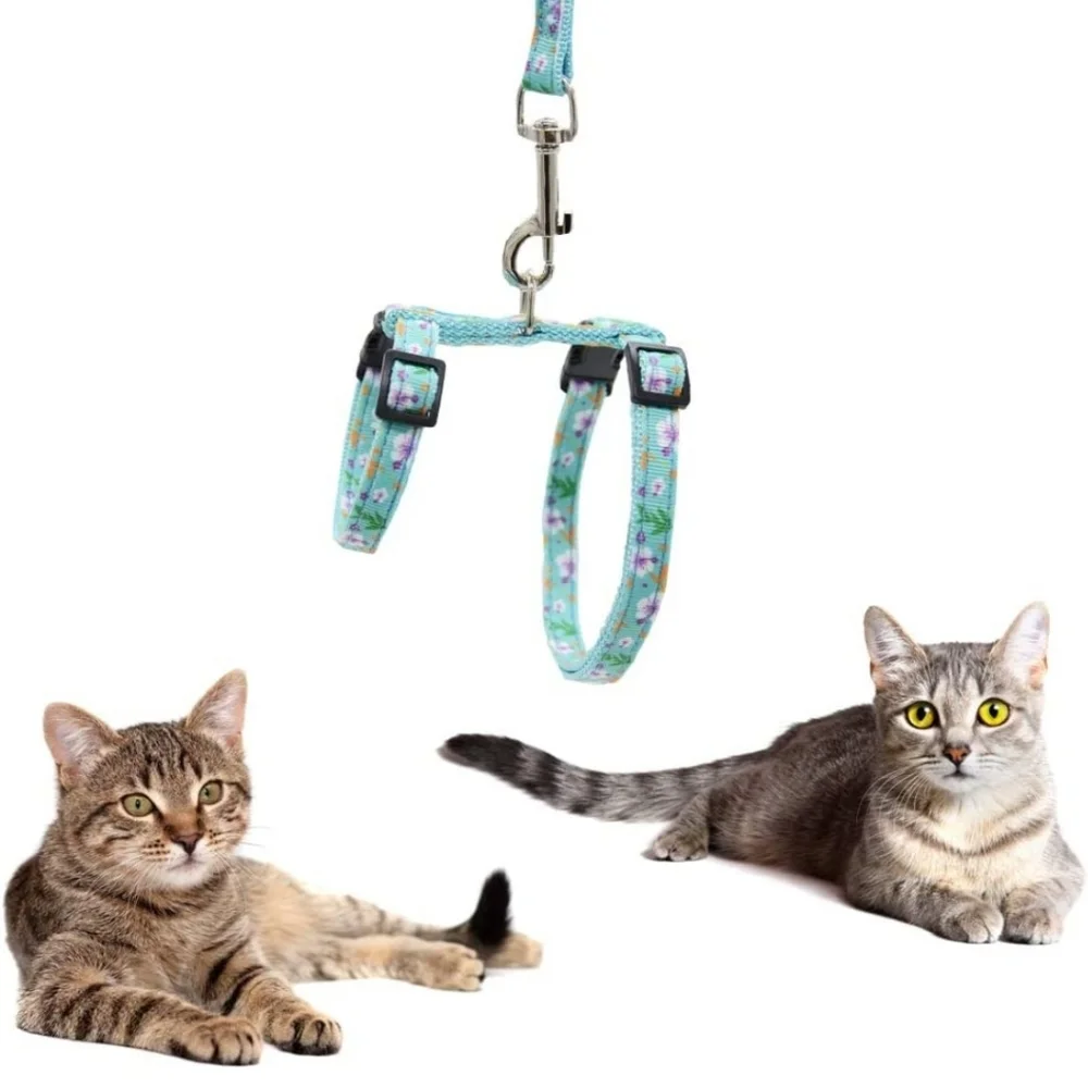 Cat Harness and Leash Set Adjustable H-Style Harness Floral Pattern